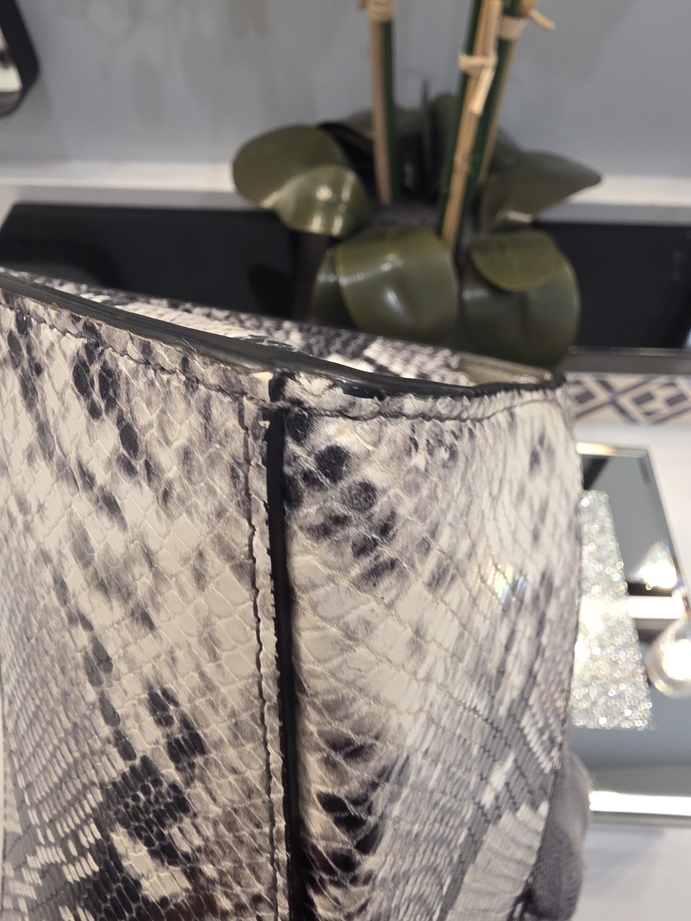 Balenciaga Black and Gray Python-Print Top Handle Satchel - Picture 11 of 17